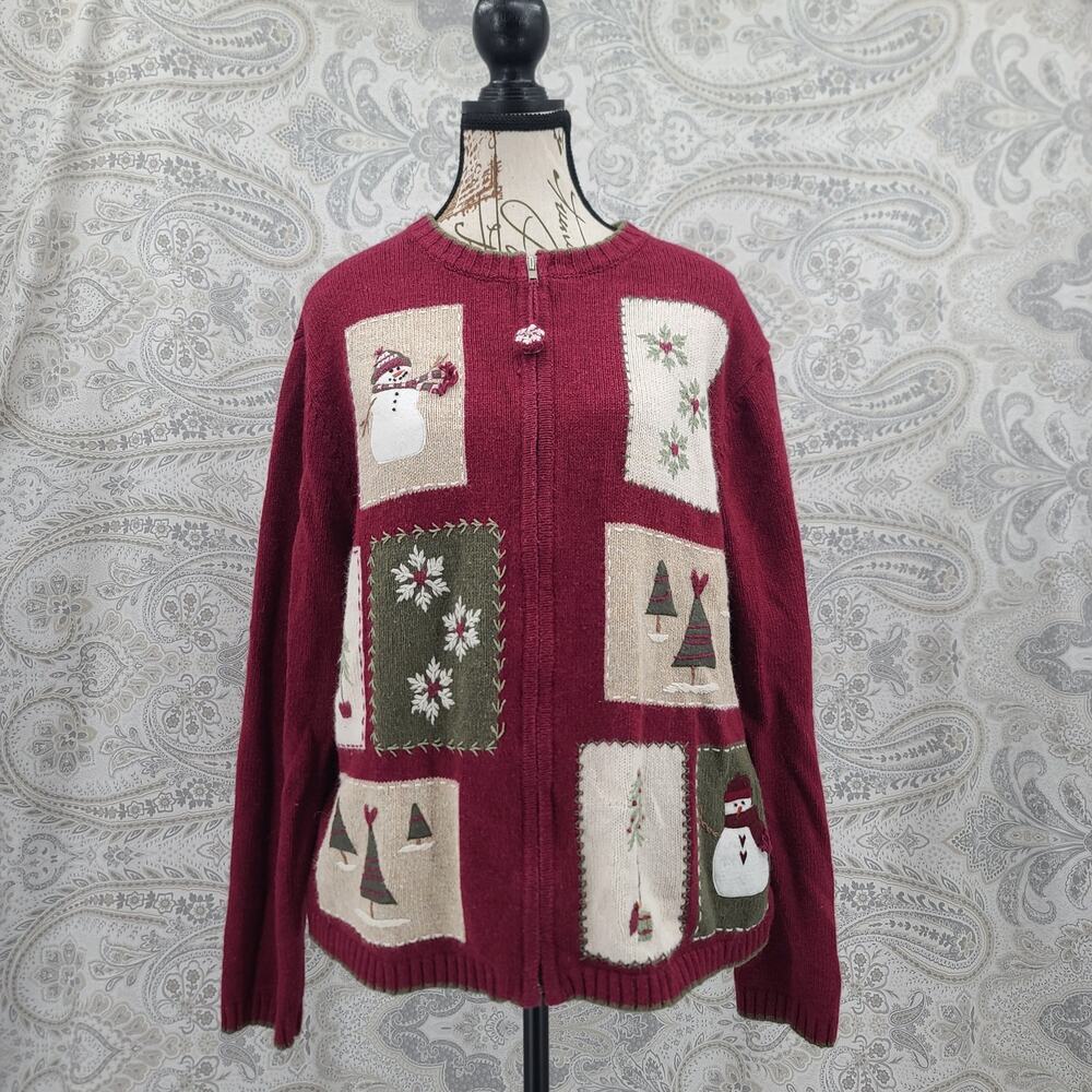 Croft & Barrow Vintage wool/angora Christmas patchwork sweater SZ XL grandmacore